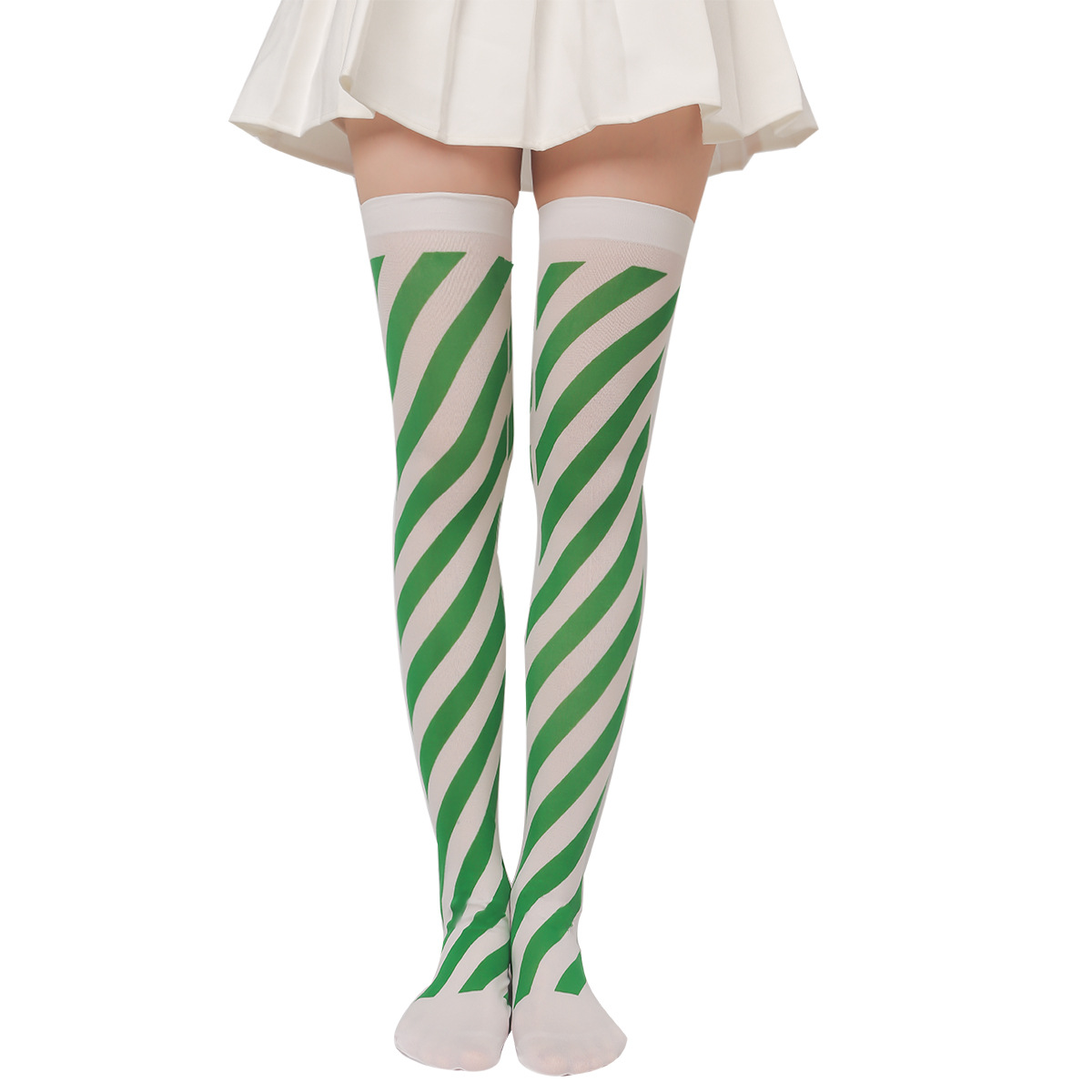 Irish Saint Thigh High Stockings Shamrock Striped Over Knee Sock